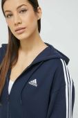 Бавовняна кофта adidas жіноча колір синій з капюшоном з аплікацією