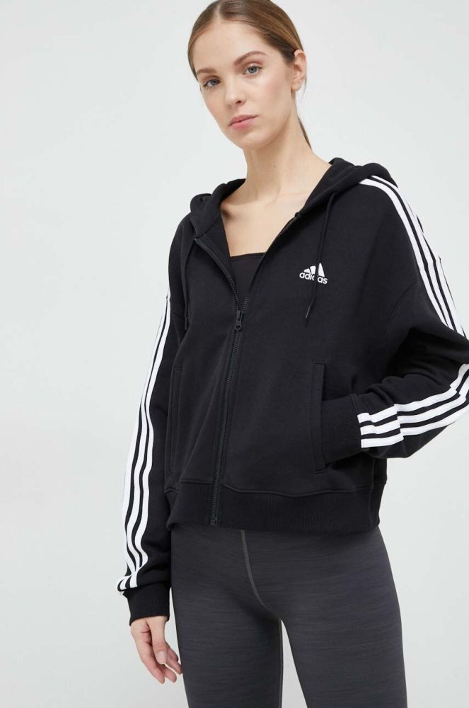 Кофта adidas жіноча колір чорний з капюшоном візерунок (2990109)