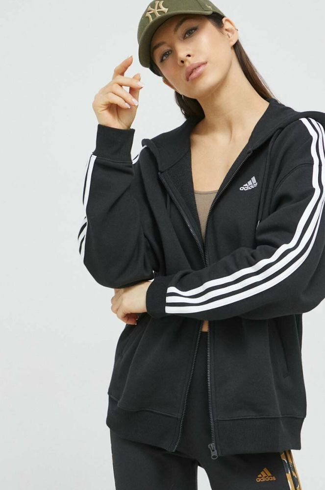 Кофта adidas жіноча колір чорний з капюшоном з аплікацією (3035361)