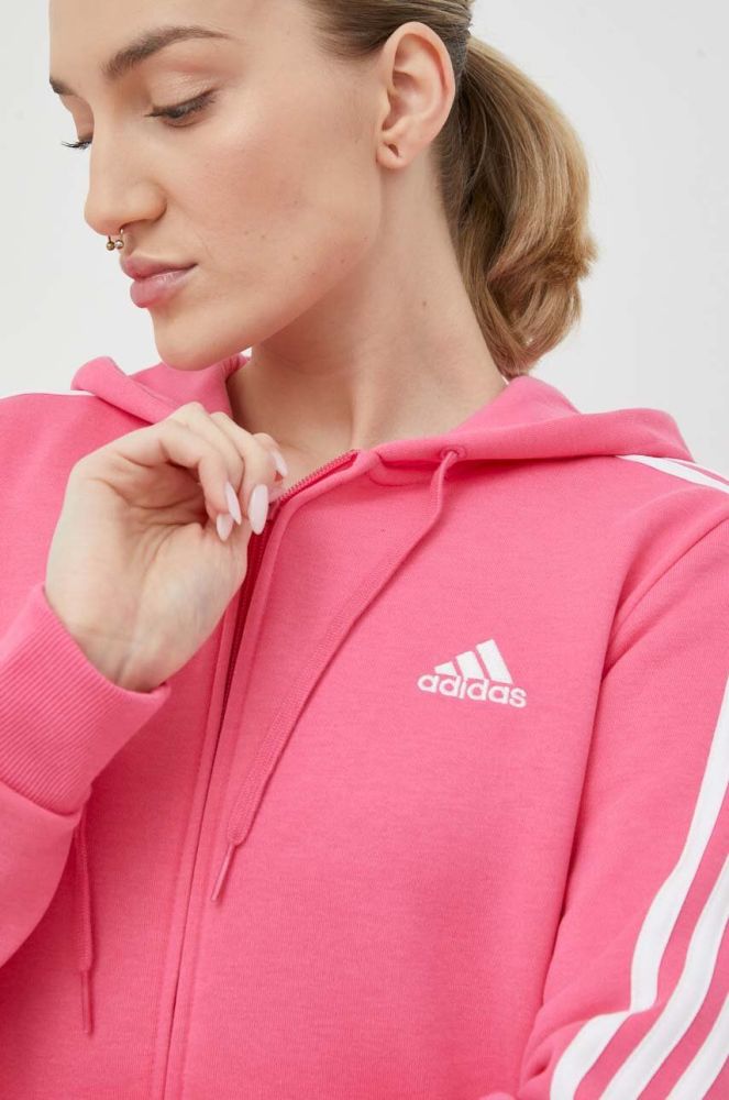 Кофта adidas Жіноча колір рожевий з капюшоном однотонна