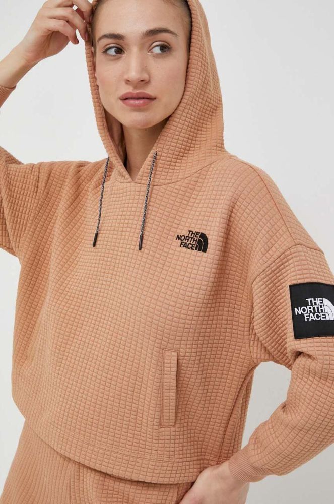 Кофта The North Face жіноча колір коричневий з капюшоном з аплікацією