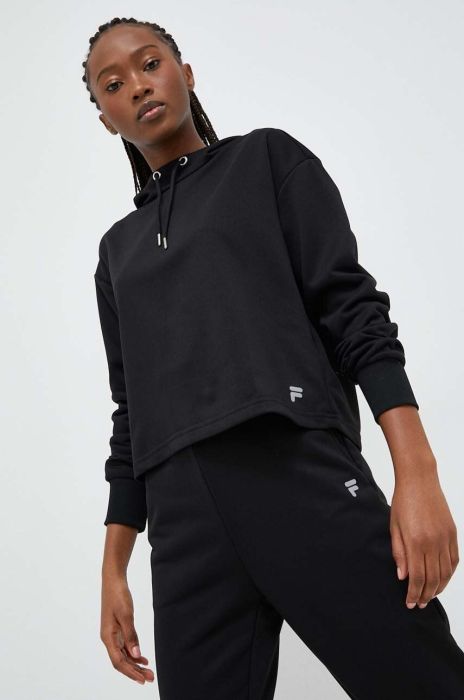 Тренувальна кофта Fila Rheine колір чорний з капюшоном однотонна