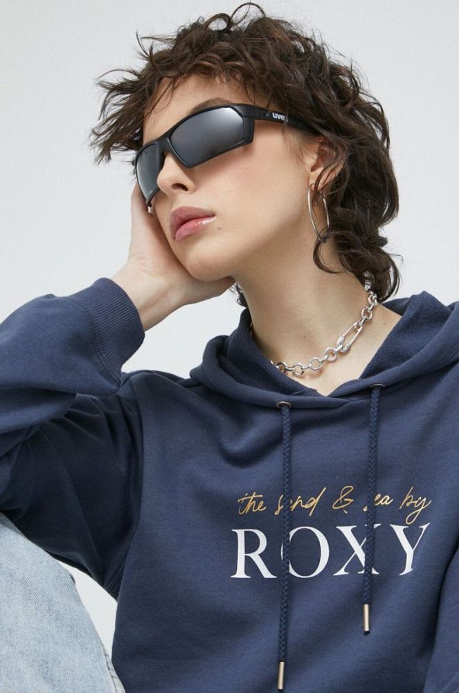 Кофта Roxy жіноча з капюшоном з принтом колір блакитний фото 4