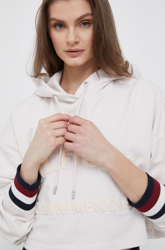 Кофта Tommy Hilfiger жіноча колір бежевий з капюшоном візерунок фото 4