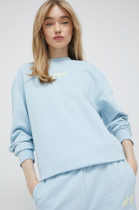 Бавовняна кофта HUGO жіноча  з принтом колір блакитний (3112125)