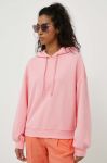 Бавовняна кофта United Colors of Benetton жіноча колір рожевий з капюшоном однотонна Бавовняна кофта United Colors of Benetton жіноча колір рожевий з капюшоном однотонна