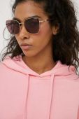 Бавовняна кофта United Colors of Benetton жіноча колір рожевий з капюшоном однотонна