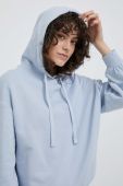 Бавовняна кофта United Colors of Benetton жіноча з капюшоном однотонна колір блакитний