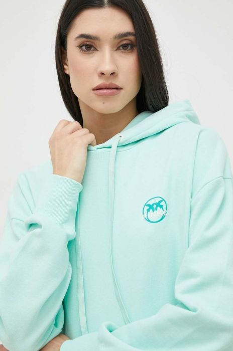 Бавовняна кофта Pinko жіноча колір зелений з капюшоном з принтом (3068761)