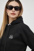 Бавовняна кофта Pinko жіноча колір чорний з капюшоном з принтом (3068760)