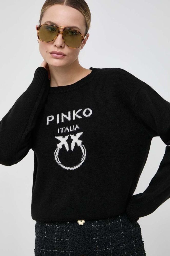 Вовняний светр Pinko жіночий колір чорний легкий (3559000) фото 4