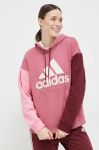 Бавовняна кофта adidas жіноча колір рожевий з капюшоном візерунок Бавовняна кофта adidas жіноча колір рожевий з капюшоном візерунок