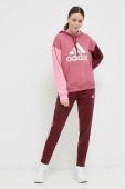 Бавовняна кофта adidas жіноча колір рожевий з капюшоном візерунок