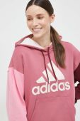 Бавовняна кофта adidas жіноча колір рожевий з капюшоном візерунок