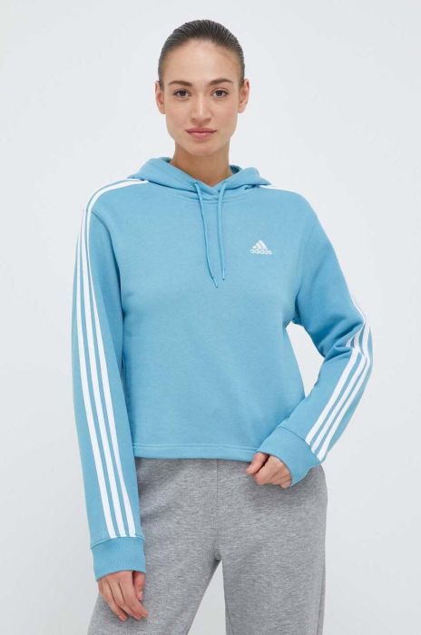 Бавовняна кофта adidas жіноча з капюшоном з аплікацією колір блакитний (3213831)