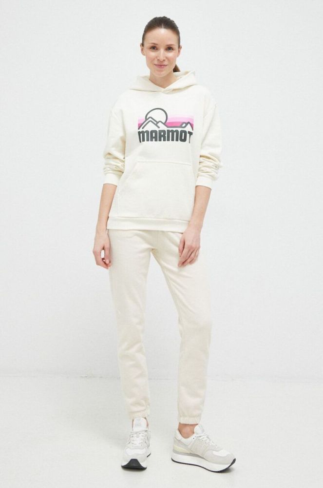 Кофта Marmot Coastal колір бежевий з капюшоном з принтом фото 2