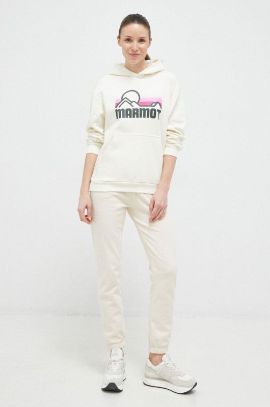 Кофта Marmot Coastal колір бежевий з капюшоном з принтом фото 2