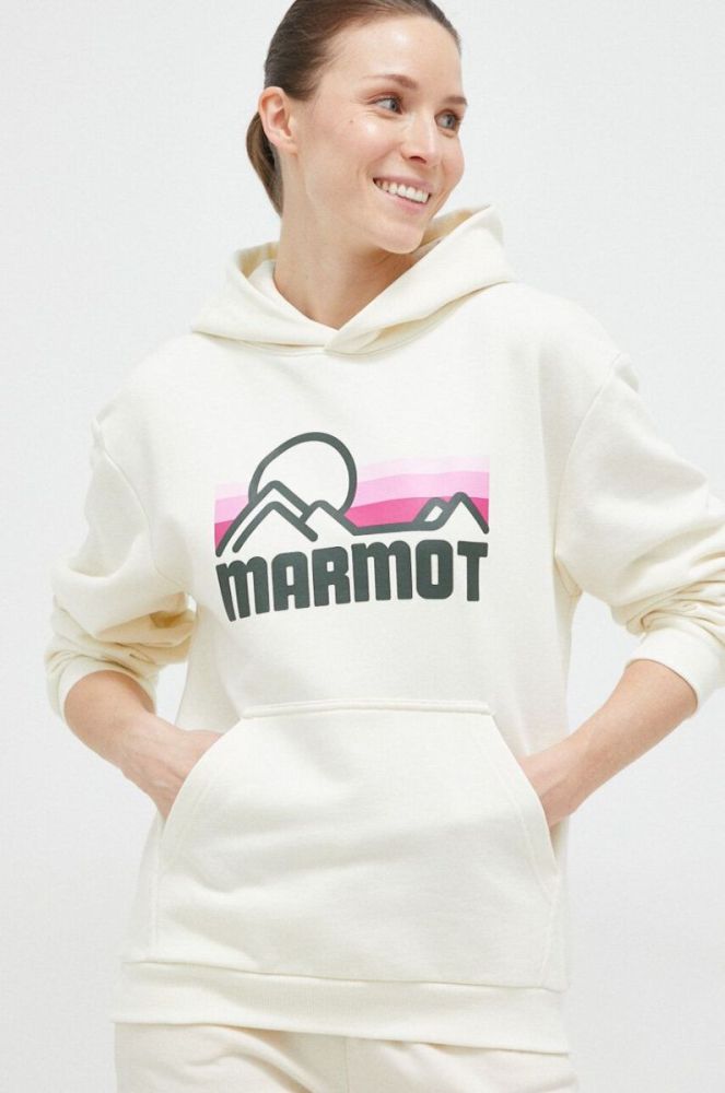 Кофта Marmot Coastal колір бежевий з капюшоном з принтом фото 4