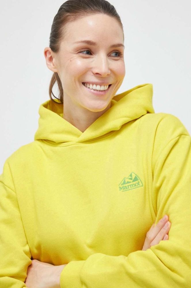 Спортивна кофта Marmot Peaks колір жовтий з капюшоном однотонна фото 5