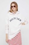 Бавовняна кофта Tommy Hilfiger жіноча колір бежевий з капюшоном з аплікацією Бавовняна кофта Tommy Hilfiger жіноча колір бежевий з капюшоном з аплікацією