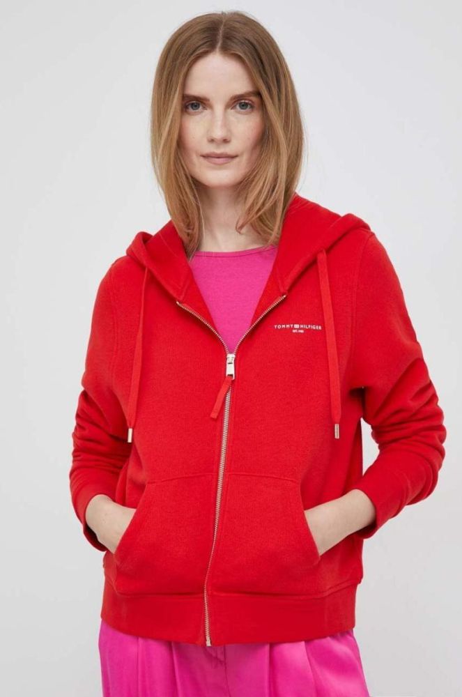 Кофта Tommy Hilfiger жіноча колір червоний з капюшоном однотонна (3090238) фото 4