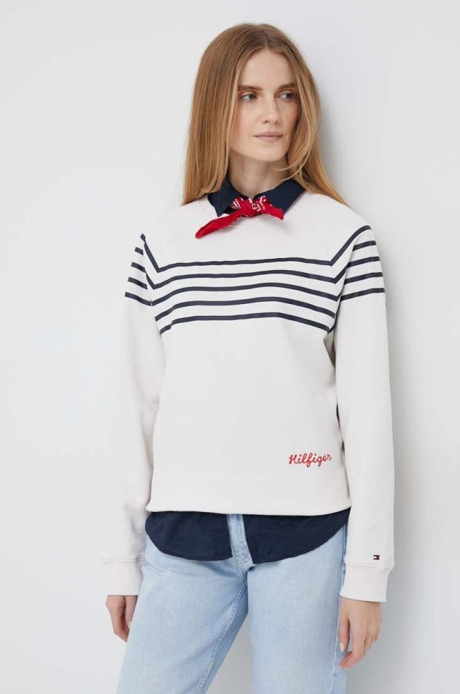 Бавовняна кофта Tommy Hilfiger жіноча колір бежевий візерунок