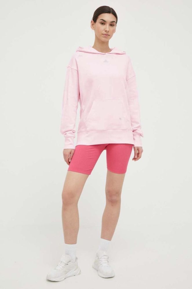 Бавовняна кофта adidas жіноча колір рожевий з капюшоном з аплікацією (3147195) фото 2
