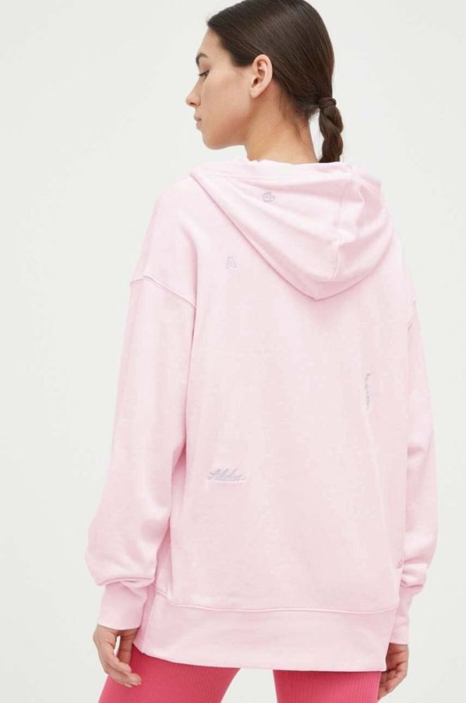 Бавовняна кофта adidas жіноча колір рожевий з капюшоном з аплікацією (3147195) фото 3