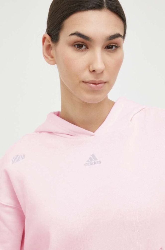 Бавовняна кофта adidas жіноча колір рожевий з капюшоном з аплікацією (3147195) фото 4