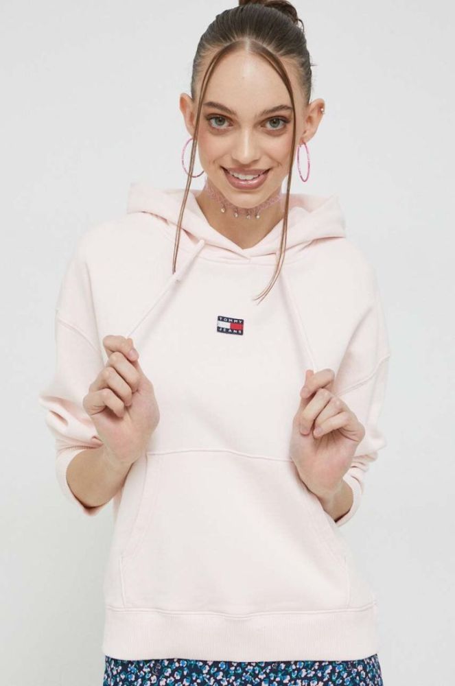 Бавовняна кофта Tommy Jeans жіноча колір рожевий з капюшоном з аплікацією (2983431) фото 4