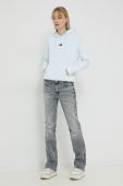 Бавовняна кофта Tommy Jeans жіноча з капюшоном з аплікацією колір блакитний