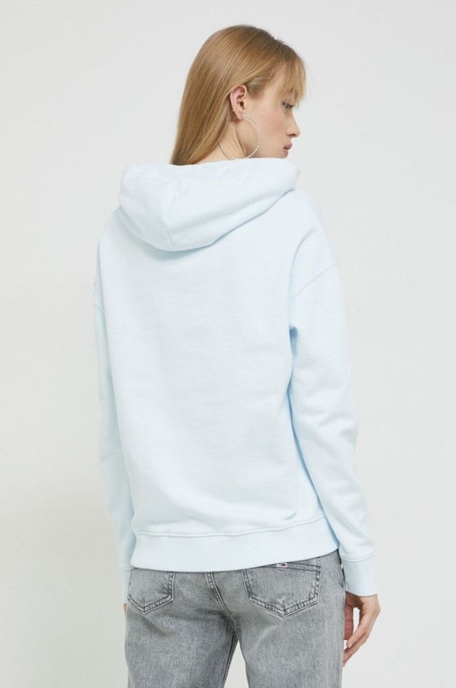 Бавовняна кофта Tommy Jeans жіноча з капюшоном з аплікацією колір блакитний фото 3