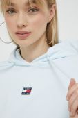 Бавовняна кофта Tommy Jeans жіноча з капюшоном з аплікацією колір блакитний