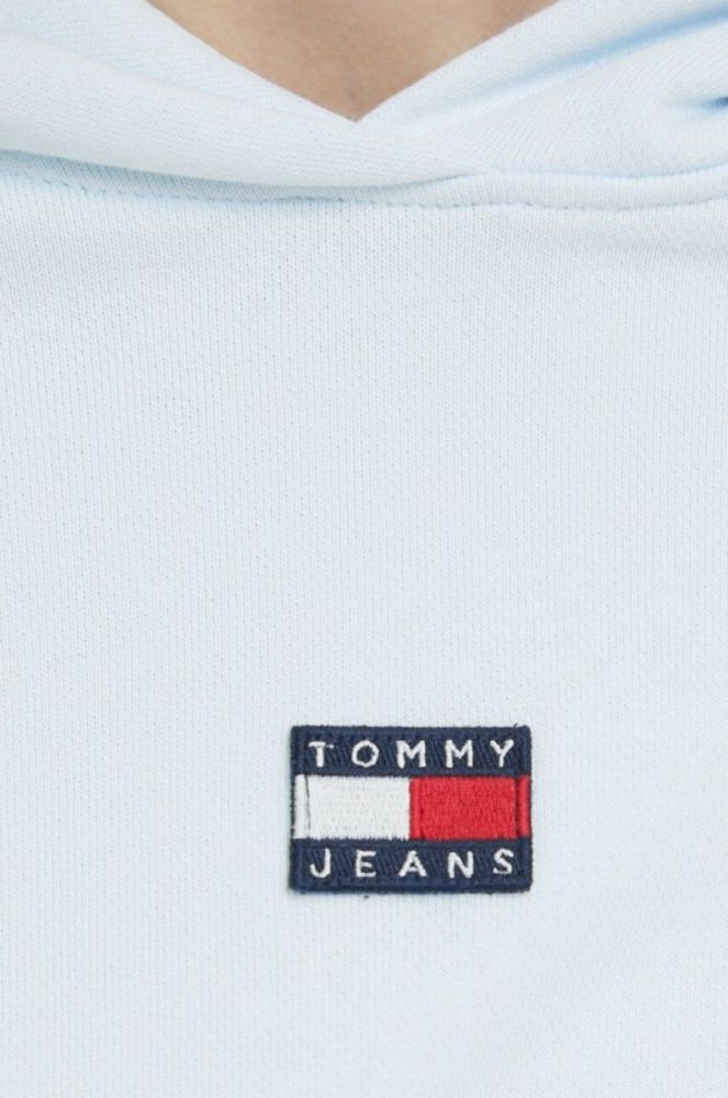 Бавовняна кофта Tommy Jeans жіноча з капюшоном з аплікацією колір блакитний фото 5