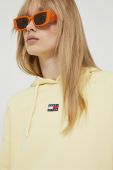 Бавовняна кофта Tommy Jeans жіноча колір жовтий з капюшоном з аплікацією