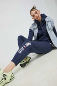 Бавовняна кофта Tommy Jeans жіноча колір синій з капюшоном з аплікацією