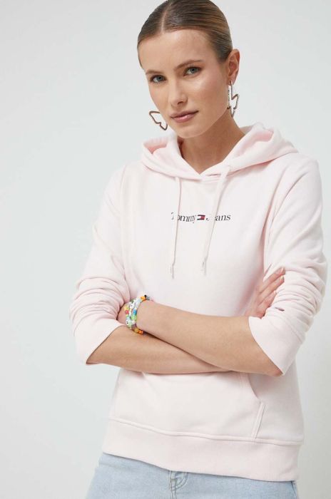 Кофта Tommy Jeans жіноча колір рожевий з капюшоном з принтом (3013063)