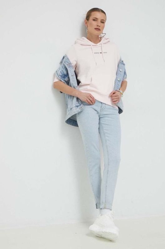 Кофта Tommy Jeans жіноча колір рожевий з капюшоном з принтом (3013063) фото 2