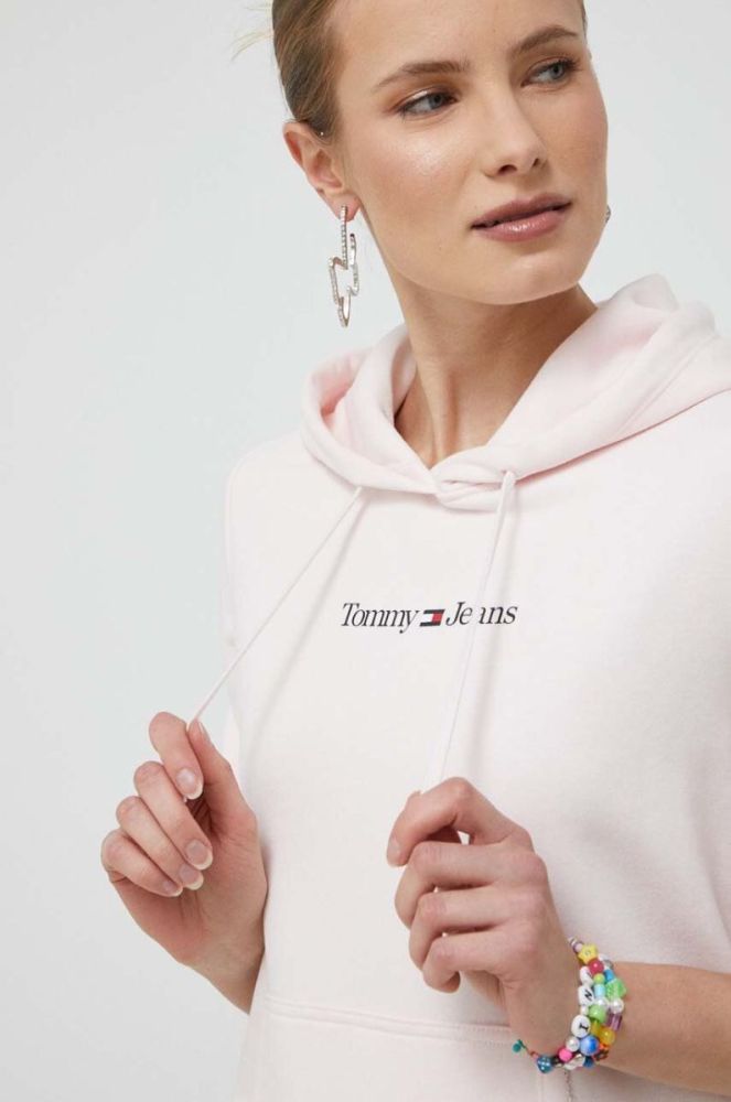 Кофта Tommy Jeans жіноча колір рожевий з капюшоном з принтом (3013063) фото 4