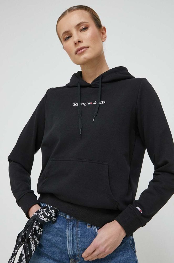 Кофта Tommy Jeans жіноча колір чорний з капюшоном з принтом (3013048)