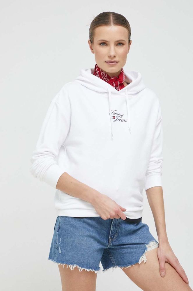 Кофта Tommy Jeans жіноча колір білий з капюшоном з принтом (3027356)