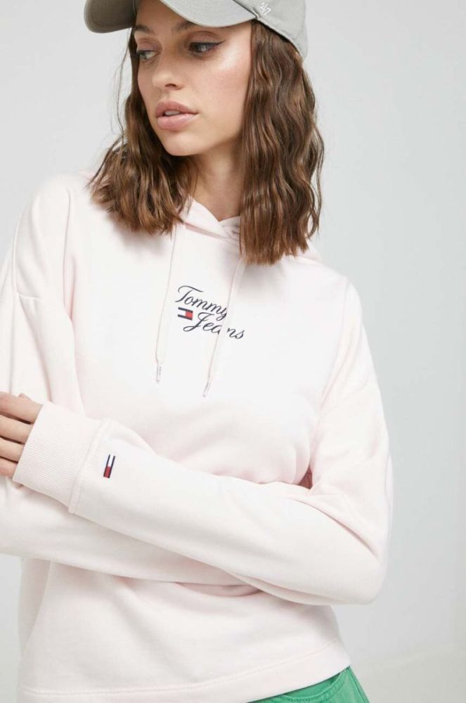Кофта Tommy Jeans жіноча колір рожевий з капюшоном з принтом (3027370) фото 4
