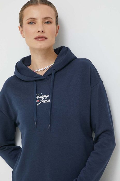Кофта Tommy Jeans жіноча колір синій з капюшоном з принтом (3027365)