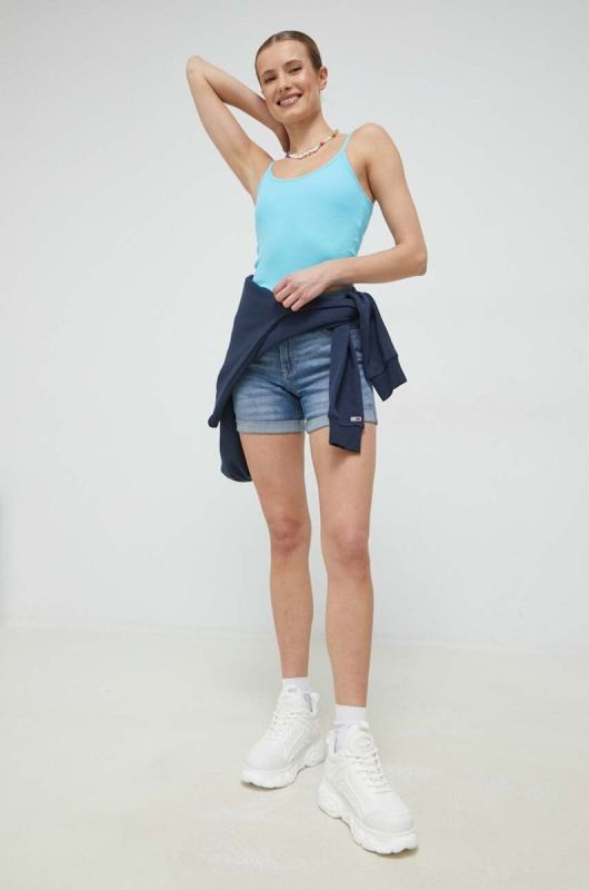 Кофта Tommy Jeans жіноча колір синій з капюшоном з принтом (3027365) фото 2