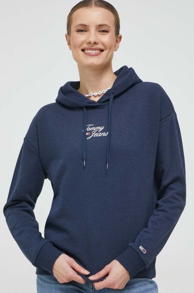 Кофта Tommy Jeans жіноча колір синій з капюшоном з принтом (3027365) фото 4