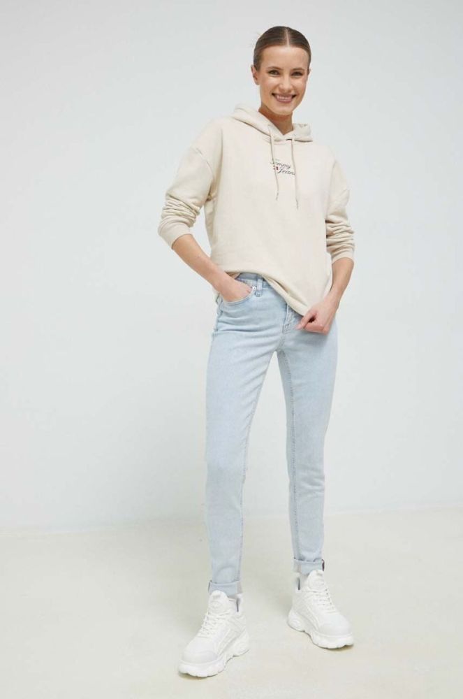 Кофта Tommy Jeans жіноча колір бежевий з капюшоном з принтом (3027350) фото 2