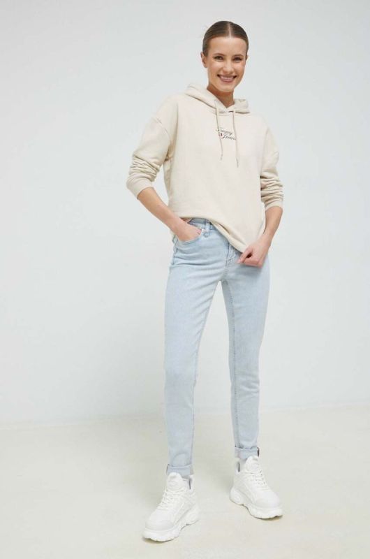 Кофта Tommy Jeans жіноча колір бежевий з капюшоном з принтом (3027350) фото 2