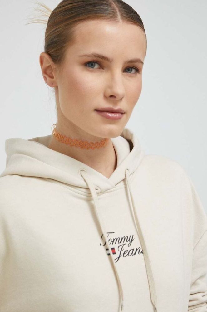 Кофта Tommy Jeans жіноча колір бежевий з капюшоном з принтом (3027350) фото 4