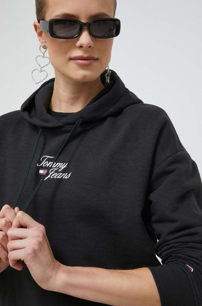 Кофта Tommy Jeans жіноча колір чорний з капюшоном з принтом (3027345) фото 4