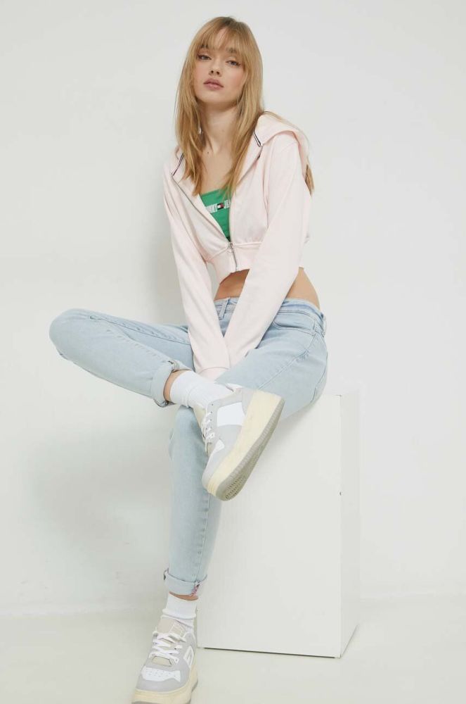 Кофта Tommy Jeans жіноча колір рожевий з капюшоном однотонна (2979457)